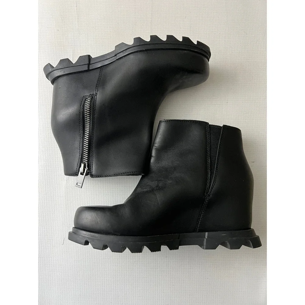 Sorel Joan‎ of Arctic Wedge III Zip Boots Women 7.5 Black Leather NL4372-010